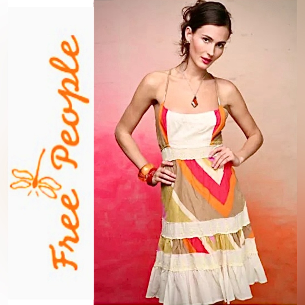 FREE PEOPLE "Taste The Rainbow" Dress - Tropical Punch Combo- Size 2, Like New